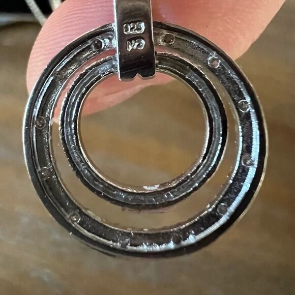 Sterling Silver Necklace with Double Circle Charm - Picture 4 of 7